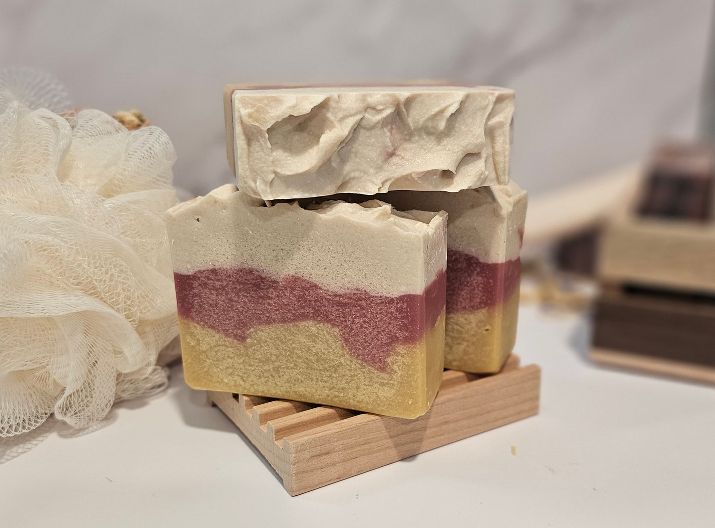 mango butter cold process soap, silk fibers