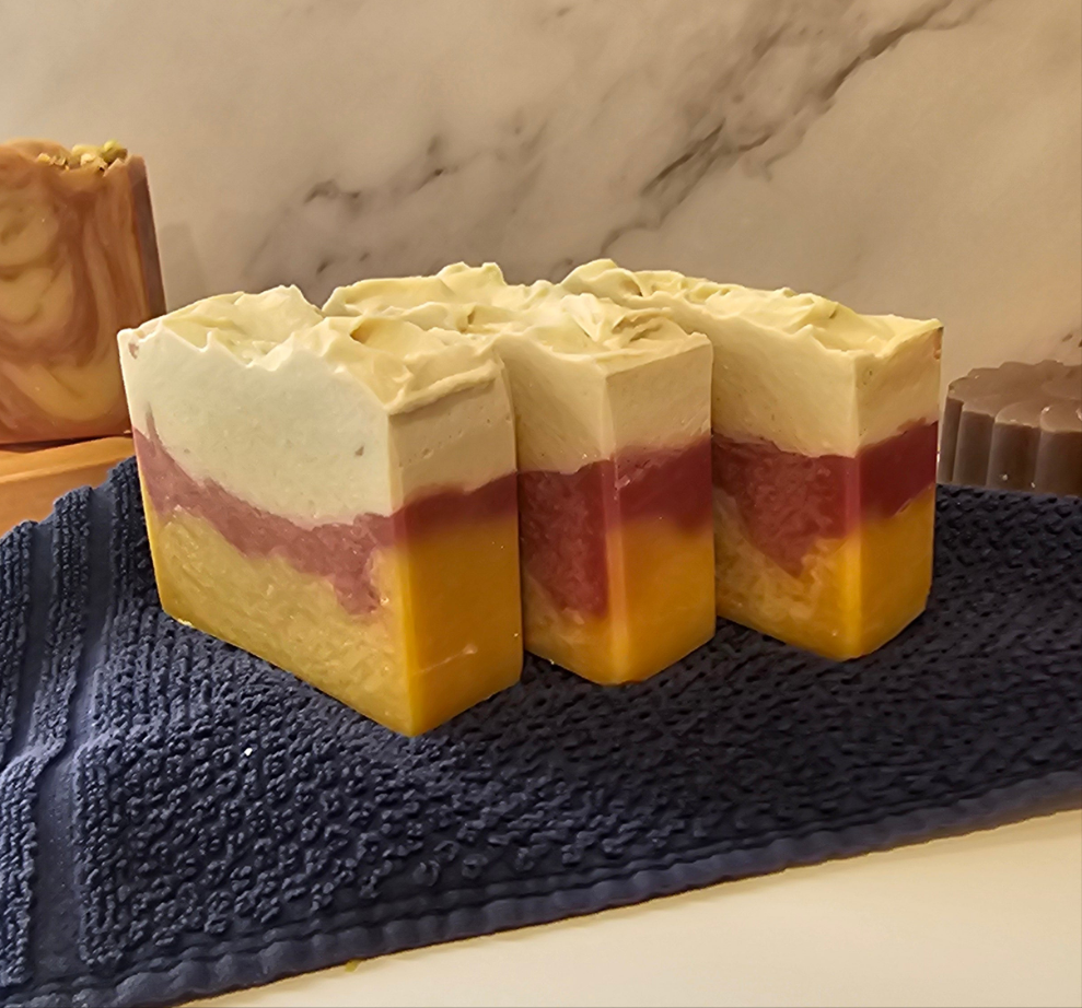 artisan small-batch soap, castor oil, silk fibers